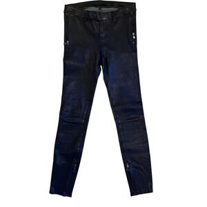 Rag & Bone Black Leather Skinny Jeans with Zipper Finishes